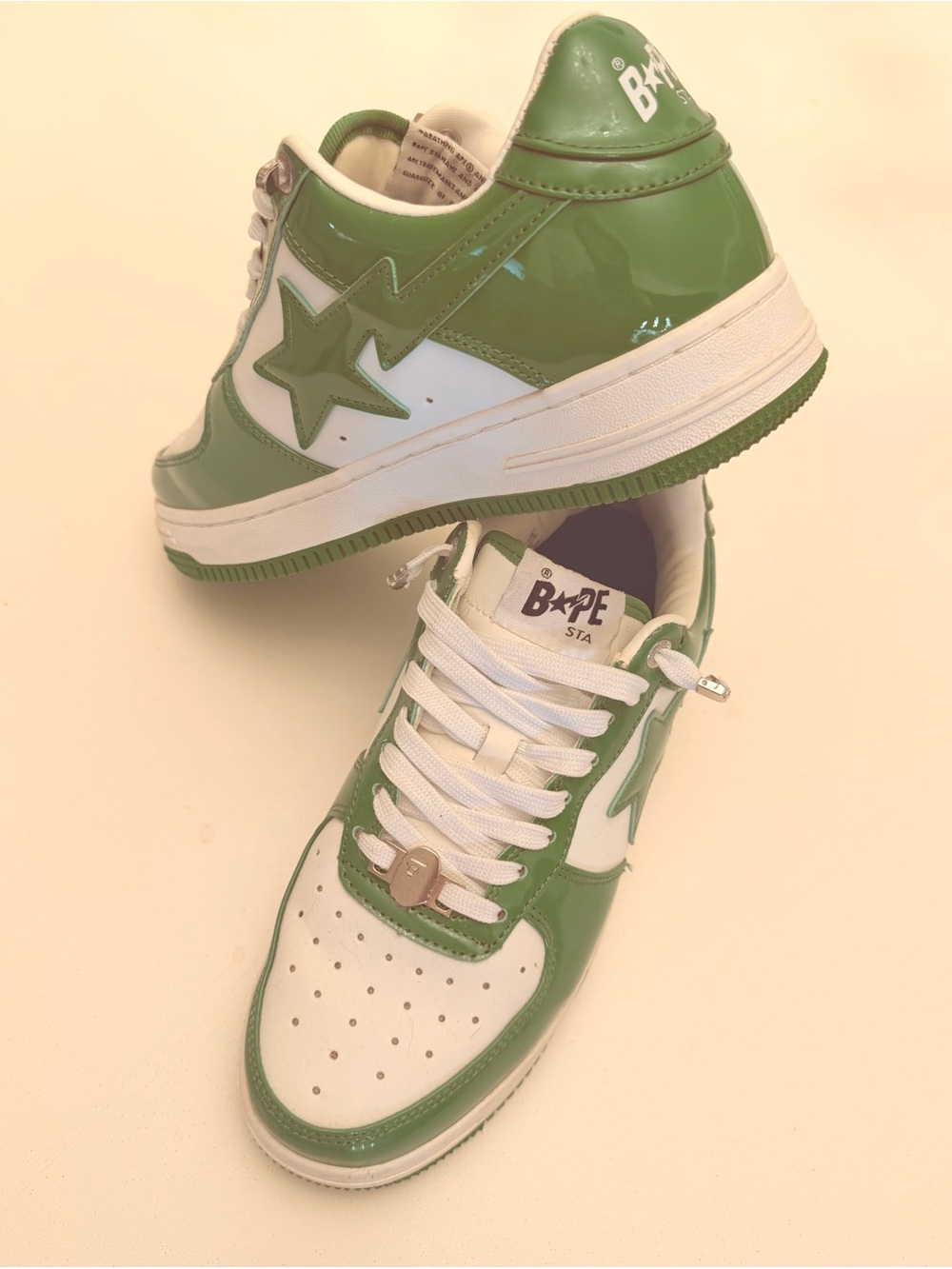 NEW BAPE STA Green/White Patent Shoes